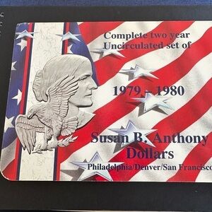1979–1980 Susan B. Anthony Dollar Set – Uncirculated P/D/S (6 Coins) in Display